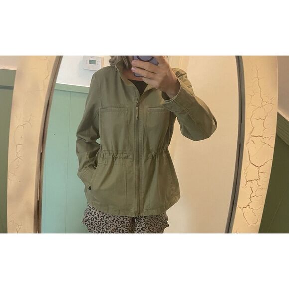 J.Crew Olive Utility Jacket L Zip Front Drawstring Waist 100% Cotton  Fits M - Picture 10 of 10
